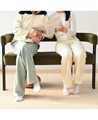 Velvet Upholstered 2-Seater Bench, Modern Loveseat Sofa for Living Room, Bedroom, or Entryway