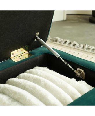 47.24" W Velvet Storage Ottoman Bench with Gold Embroidery, Modern Footstool for Living Room & Bedroom