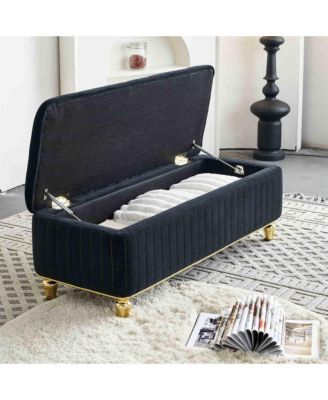 47.24" W Velvet Storage Ottoman Bench with Gold Embroidery, Modern Footstool for Living Room & Bedroom
