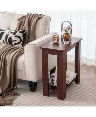 2-Tier End Table Modern Sofa Bedside Table Compact Nightstand w/ Storage Shelf