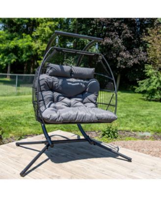 Outdoor Andrei Hanging Double Egg Chair with Cushion and Headrests - Dark Gray