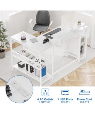 L Shaped Computer Desk with Power Outlets & LED Light, 49.6" Reversible Corner Computer Desk