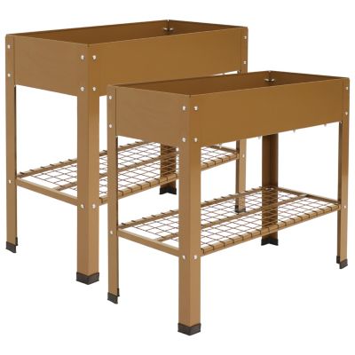Hot Dip Galvanized Steel Raised Garden Bed with Mesh Shelf - Set of 2