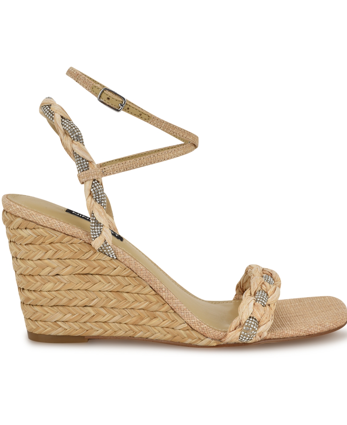 Nine West Women's Nashy Woven Embellished Wedge Sandals In Light Natural