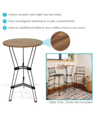 Indoor Modern Furniture Steel Wire Bar Table with Faux Woodgrain Tabletop - Brown
