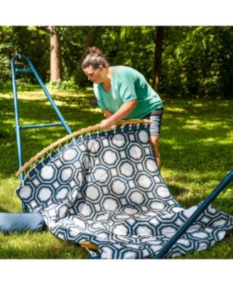 Heavy-Duty Quilted 2-Person Hammock with Curved Bamboo Spreader Bars - 450 lb Weight Capacity