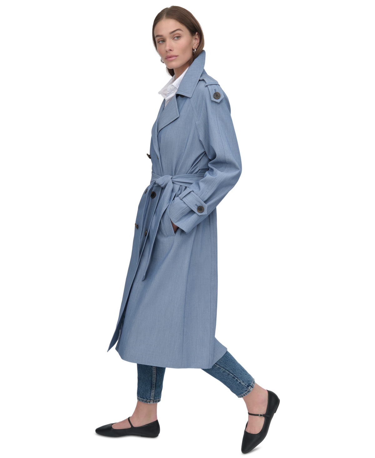 DKNY WOMEN'S BELTED DOUBLE-BREASTED TRENCH COAT 