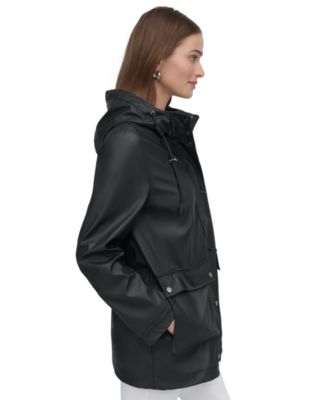 Petite Hooded Zip-Front Water-Resistant Raincoat