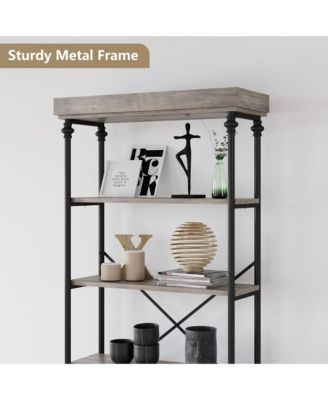 Bookshelf Industrial Bookcase Wooden Storage Open Rack Shelf with Metal Frame