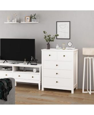 5-Drawer Particle Board Metal Handles, Waterproof Finish & Tapered Legs Modern Dresser Organizer