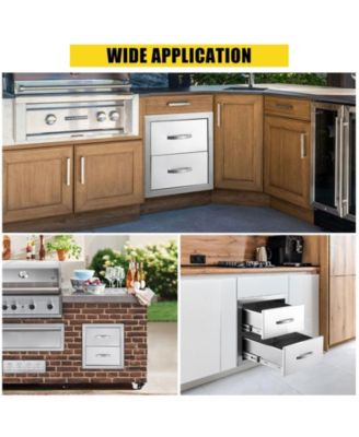 Outdoor Kitchen Drawers, Stainless Steel Flush Mount Double BBQ Storage Drawers, 14W x 23D x 15H Inches Built-in Access Drawers with Venting Panel for Kitchen Island Patio, Grill Station