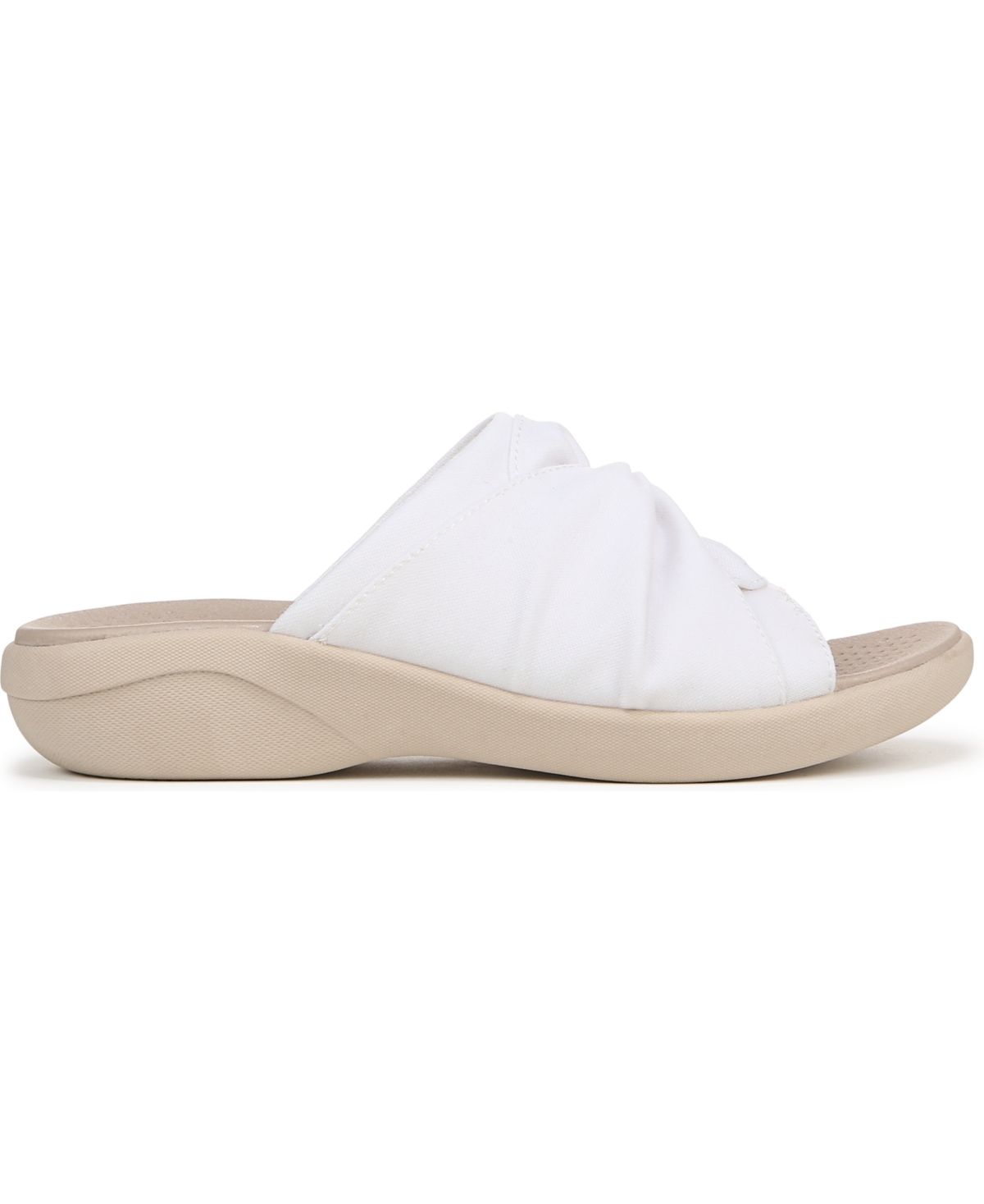 Bzees Women's Cherish Washable Peep Toe Slide Sandals In Bright White Stretch Fabric