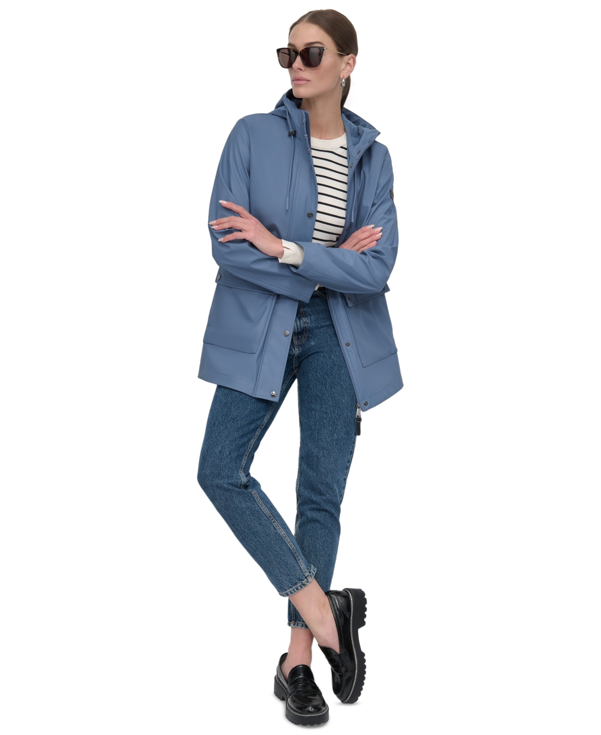 DKNY WOMEN'S HOODED ZIP-FRONT WATER-RESISTANT RAINCOAT 
