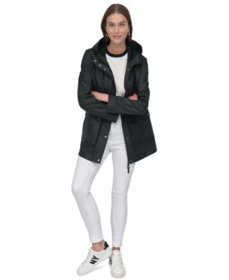 Petite Hooded Zip-Front Water-Resistant Raincoat