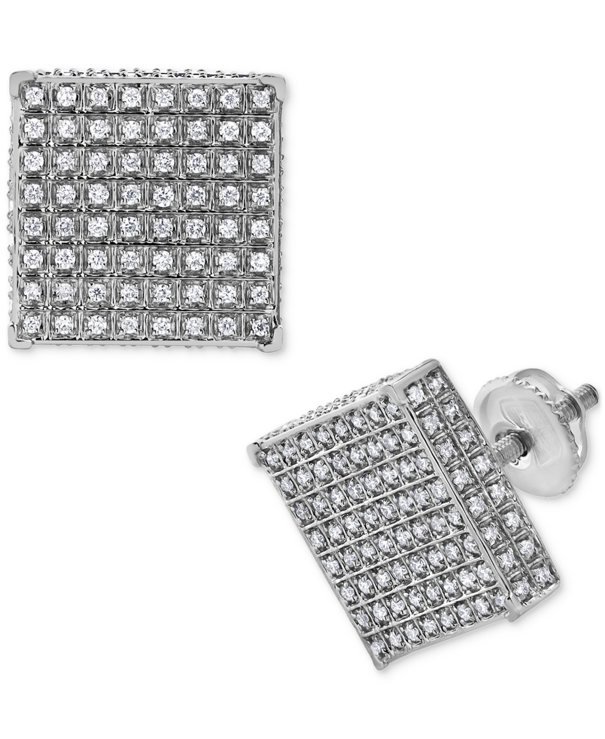 Macy's Diamond Pave Square Stud Earrings (5/8 Ct. T.w.) In 14k White Gold In White Gold