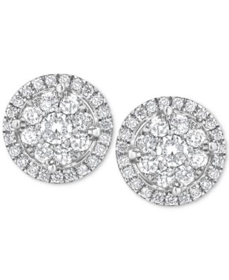 Diamond Cluster Round Stud Earrings (1 ct. t.w.) in 14k White Gold