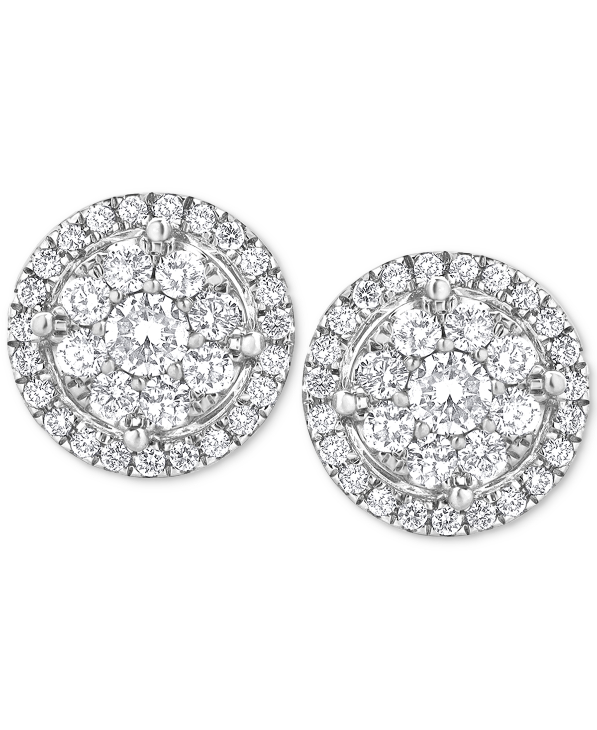 Macy's Diamond Cluster Round Stud Earrings (1 Ct. T.w.) In 14k White Gold In White Gold