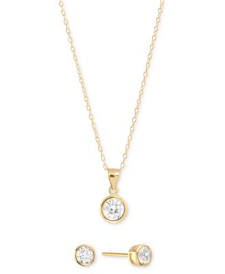 Macy's - 2-Pc. Set Cubic Zirconia (2-1/3 ct. t.w.) Round Stud Earrings & Pendant Necklace in Sterling Silver