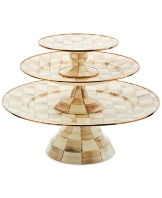 Mocha Check Large Pedestal Platter