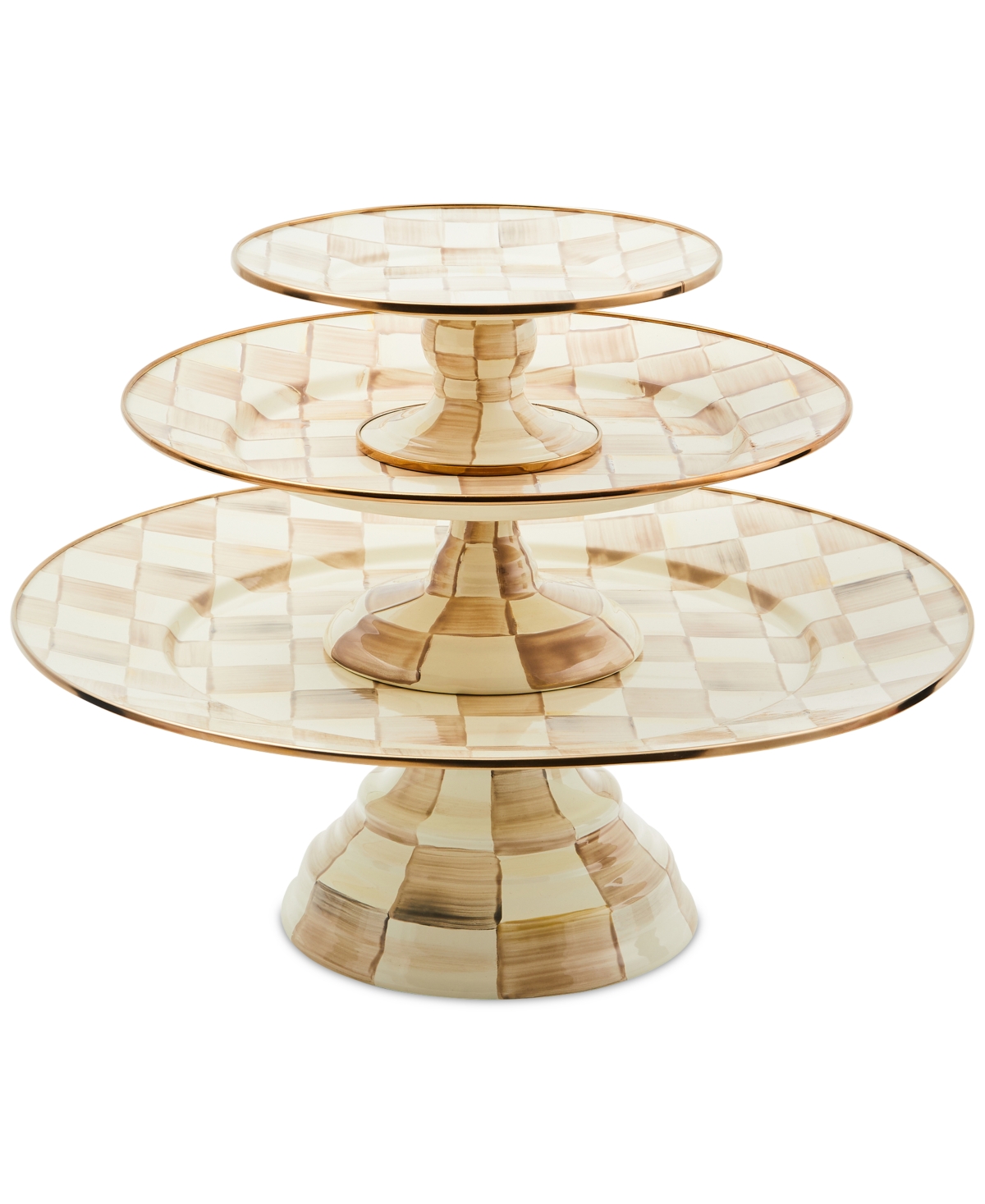 Mackenzie-childs Mocha Check Large Pedestal Platter In Brown