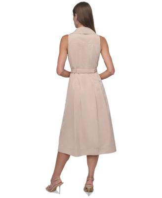 DKNY Women's Collared Belted Fit & Flare Sleeveless Dress - Macy's