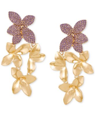 GUESS - Gold-Tone Color Pav&eacute; Flower Drop Earrings