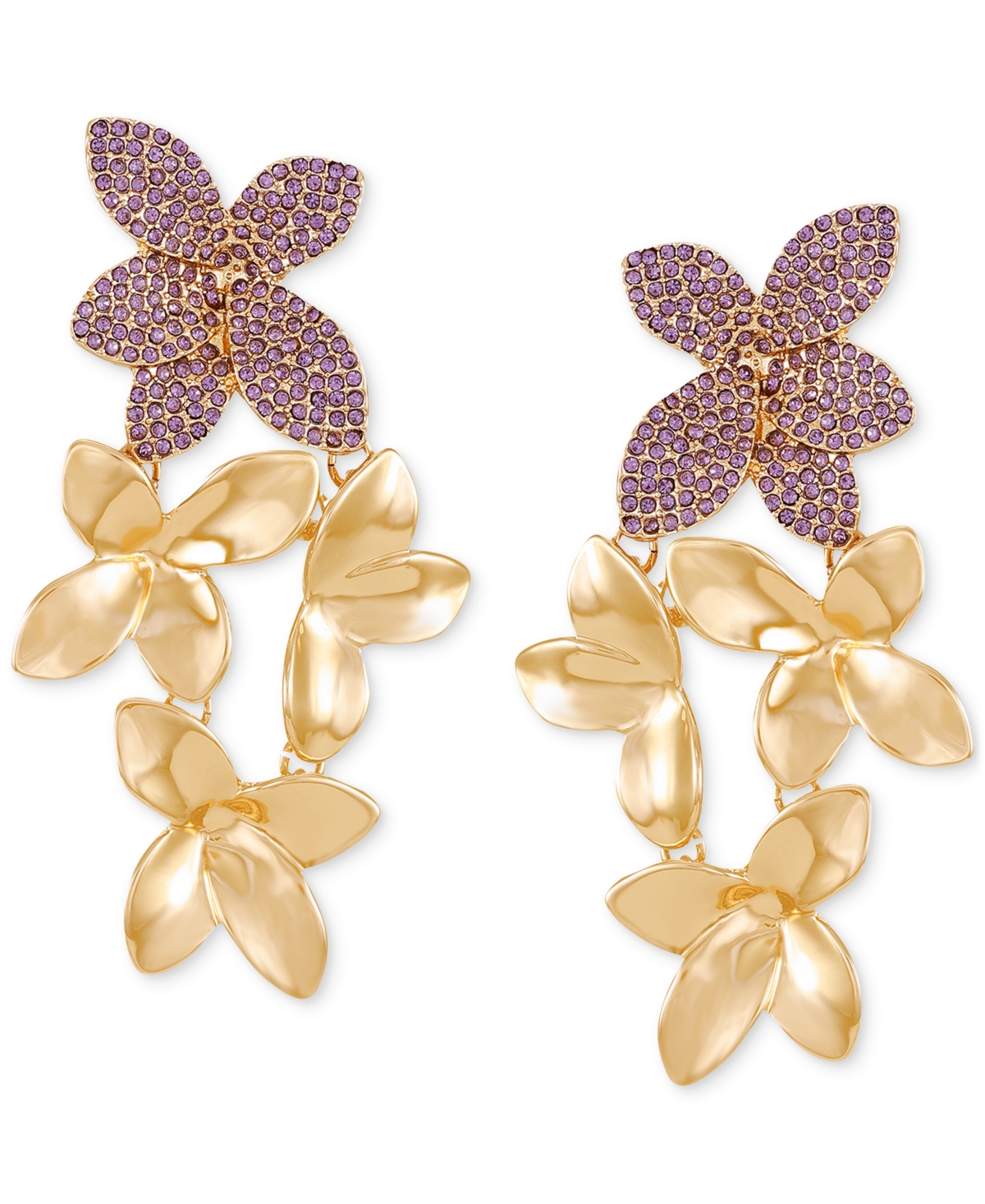 Gold-Tone Color Pave Flower Drop Earrings - Gold