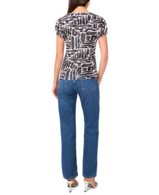 Women's Printed Flutter-Sleeve Top