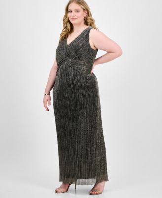 Plus Size Twisted Metallic Jersey Maxi Dress