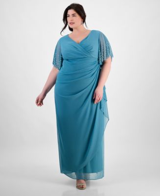 Alex Evenings Plus Size Embellished-Sleeve Draped Chiffon Gown - Macy's