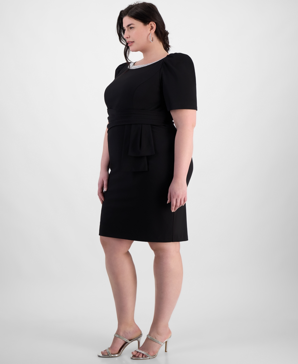 ALEX EVENINGS PLUS SIZE BOAT NECK PUFF-SLEEVE SHEATH DRESS 