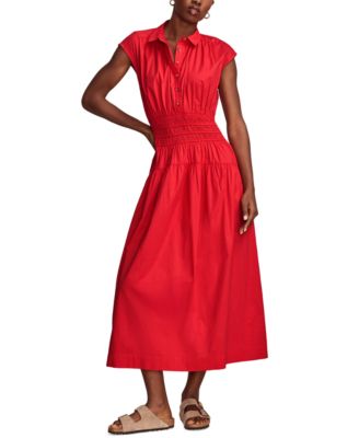 Lucky Brand - Women's Solid Smocked Dropped-Waist Midi Dress