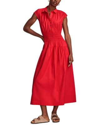 Lucky Brand Women's Solid Smocked Dropped-Waist Midi Dress - Macy's