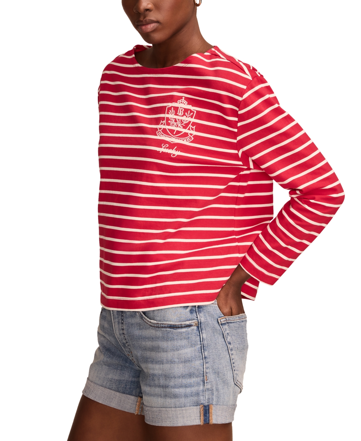 Shop Lucky Brand Women's Breton Striped Cotton Long-sleeve T-shirt In Red Stripe