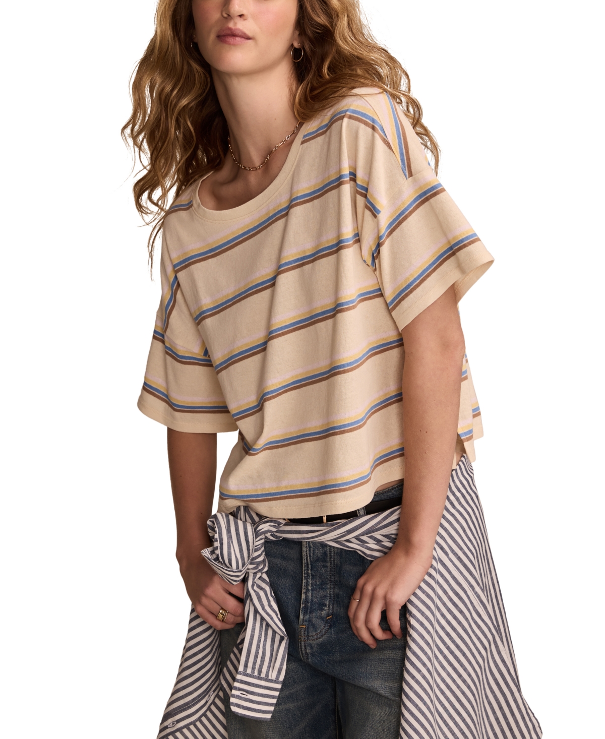 Lucky Brand Women's Striped Short Sleeve T-shirt In Neutral Stripe