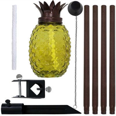 Outdoor Adjustable Height 3-in-1 Glass Pineapple Torch Set with Snuffers and Metal Poles, 2-Pack