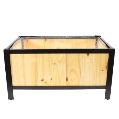 Acacia Wood Steel-Framed Planter Box with Removable Bag, 27.75" W x 20" D x 15.5" H