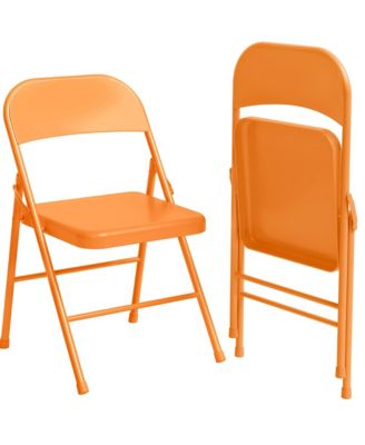 Folding Chairs Set of 2, Foldable Chairs with Metal Frame Hold Up to 350 Pounds, Portable Orange Folding Chairs
