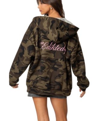 Womens Camo Oversized Bow Detail Hoodie