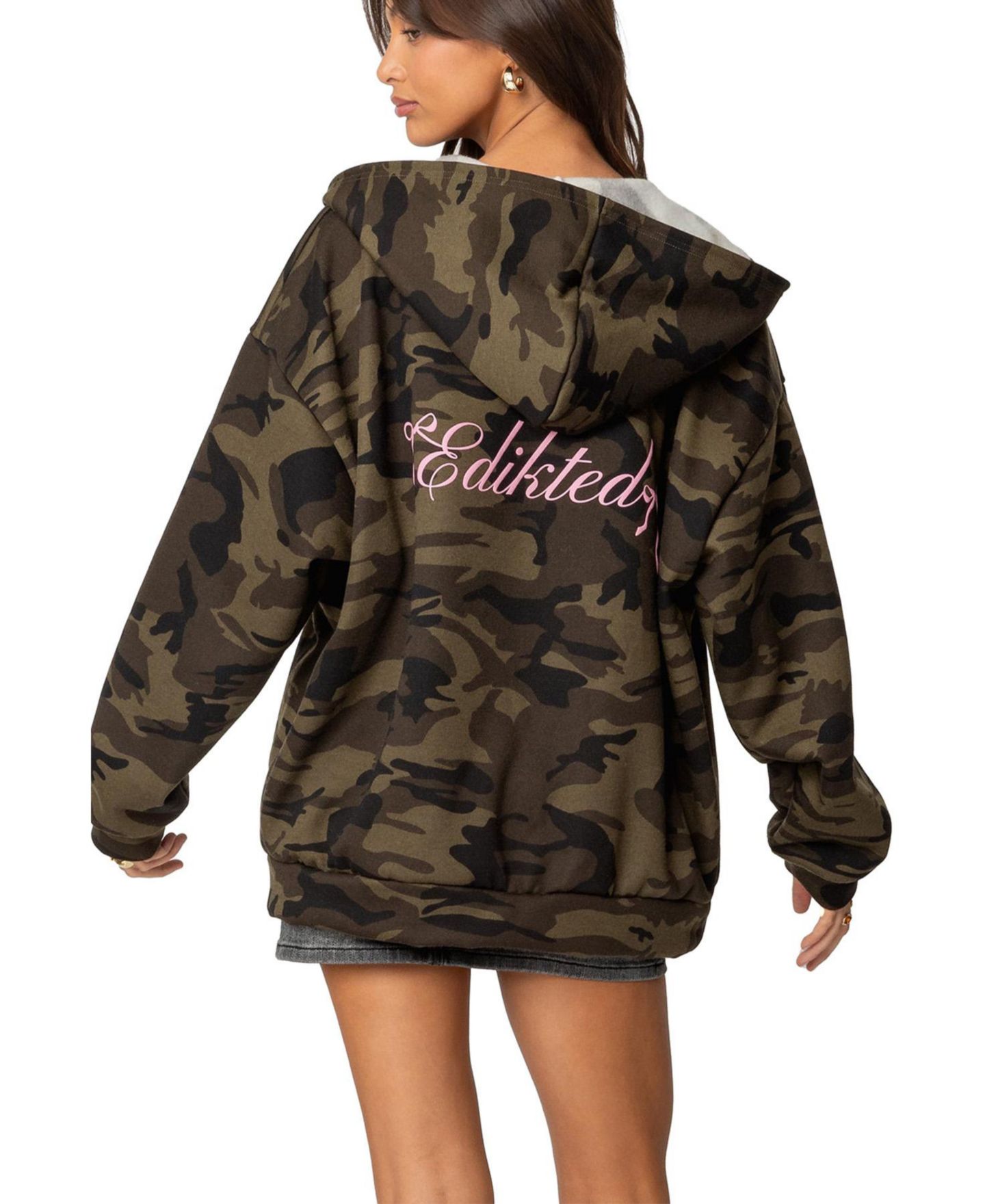 Женское худи Edikted Camo Oversized Bow Detail, цвет: Оливковый — фото 2