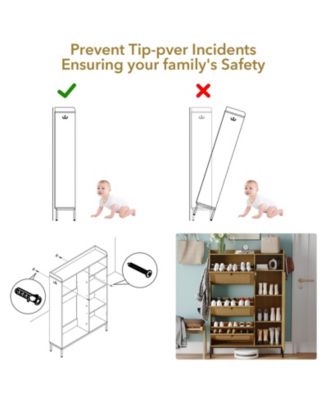 Shoe Cabinet, Natural Rattan Freestanding Shoe Organizer with 3 Flip-out Drawers and 4 Open Shelves Side Cabinet, Slim Wood Shoe Rack with Metal Legs for Entryway, Hallway, Living Room