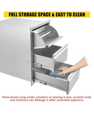 Outdoor Kitchen Drawers, Stainless Steel Flush Mount Triple BBQ Storage Drawers, 15.7W x 17.7D x 21.6H Inches Built-In Access Drawers with Venting Panel for Kitchen Island, Patio, Grill Station