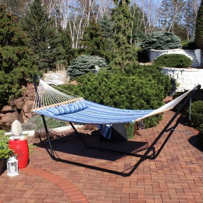 Double Quilted Fabric Hammock with Universal Steel Stand - 450-Pound Capacity