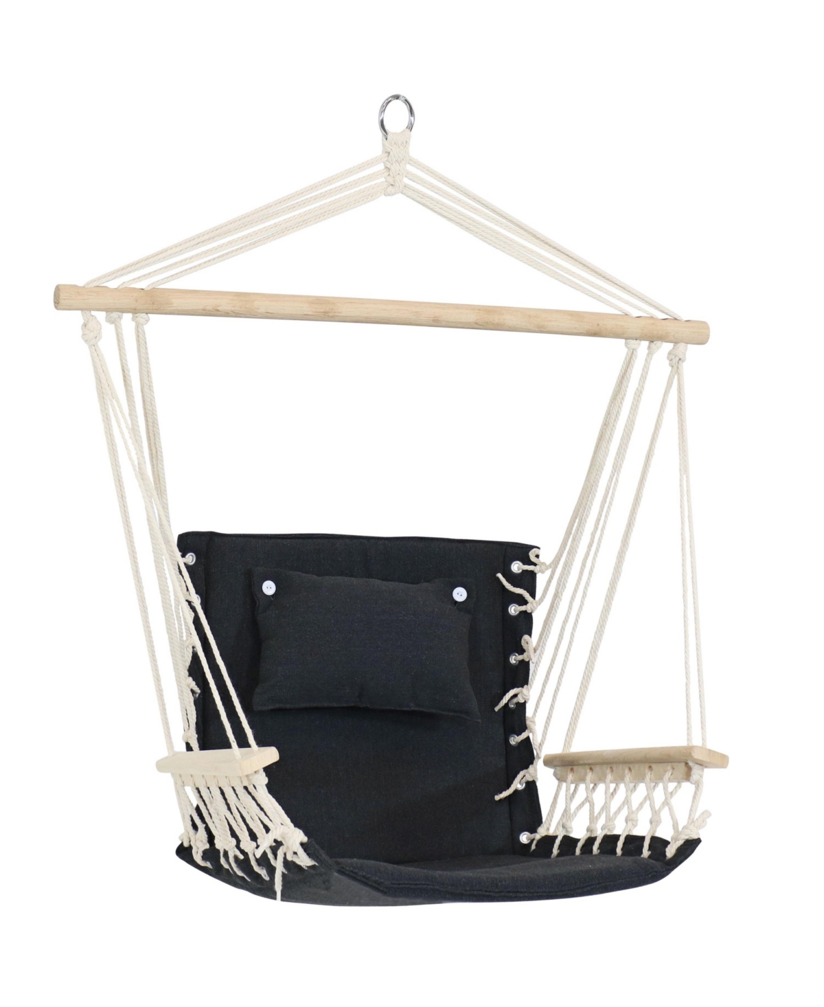 Outdoor Hanging Hammock Chair with Armrests - Polycotton Fabric - 300-Pound Capacity - Storm - Black