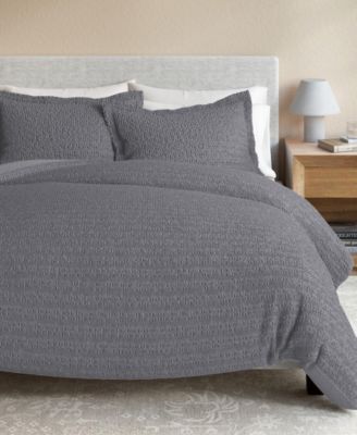 100% Cotton Reversible Honeycomb Waffle / Percale Duvet Cover Set