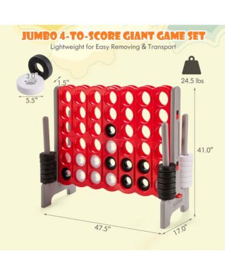 Jumbo 4-to-Score Game Set Giant 4 in A Row Kids Adults w/ 42 Jumbo Rings Red