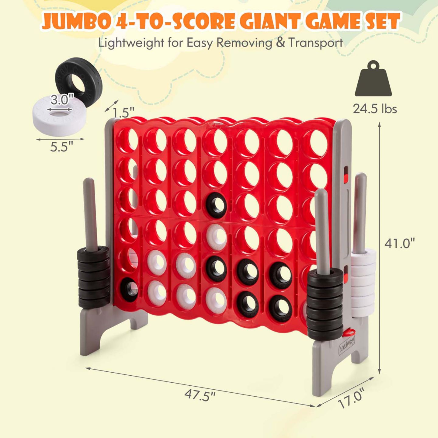 Детские игрушки Gymax Giant 4-to-Score 2-Player Game Set, Ages 3+, цвет: Чёрный — фото 3