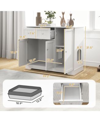 Cat Litter Box Enclosure w/ Storage, Anti-tip Kit, 39" x 18" x 31.5"