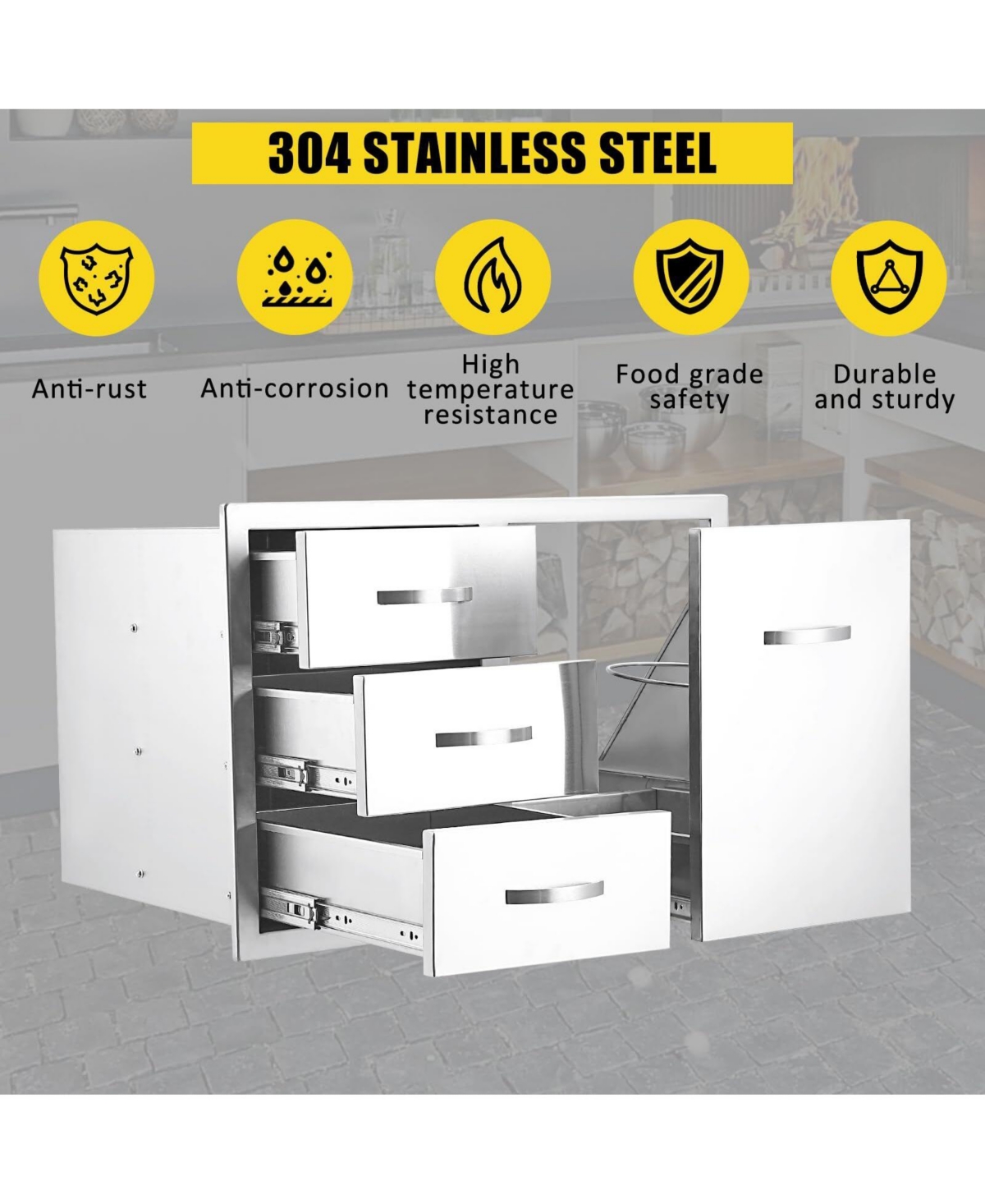 gaomon Outdoor Kitchen Drawer Combo 28''W x 20''H x 20''D, Bbq Access Door Drawers Combo with Stainless Steel, Outdoor Kitchen Trash Drawer for Bbq Gr