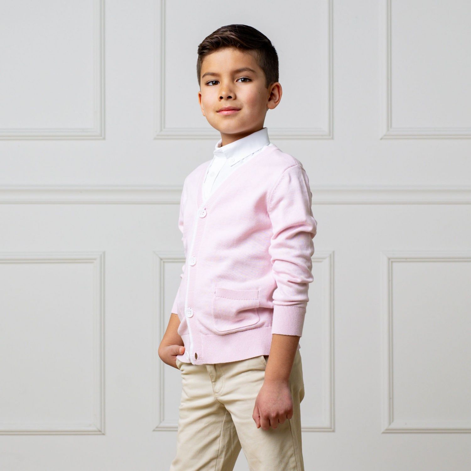 Hope and Henry Boys' Organic Long Sleeve Tipped Cardigan Sweater, Kids